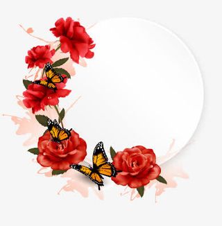 矢量飞舞着蝴蝶的红色玫瑰免抠