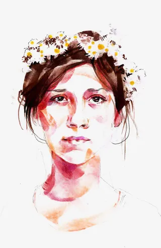 带着花环的女孩人像速写免抠