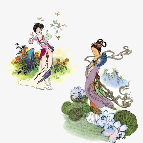 古典少女插画免抠