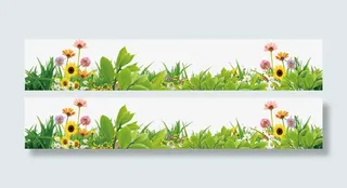 绿色清新花丛草地装饰图案免抠