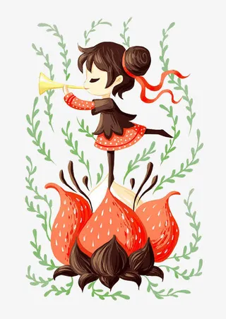 吹唢呐的小女孩免抠