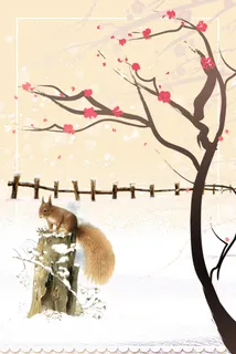 白色文艺背景冬季树枝主题设计高清