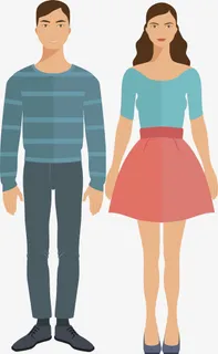 穿裙子女生时尚男生卡通矢量青年免抠