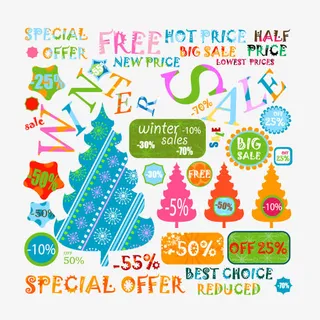 圣诞节促销标签矢量素材免抠