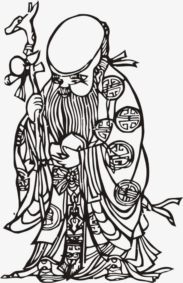 黑色手绘福禄寿免抠