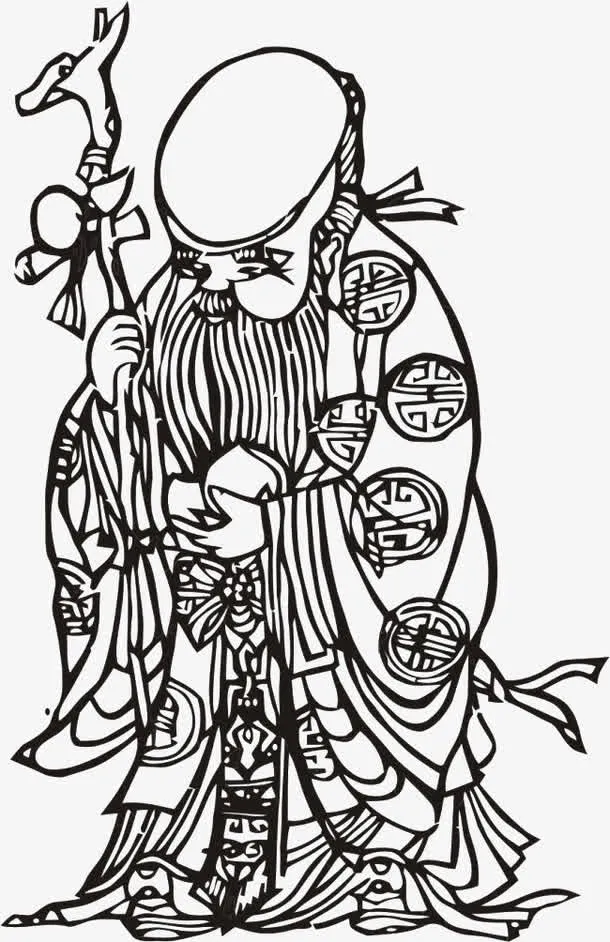 黑色手绘福禄寿免抠