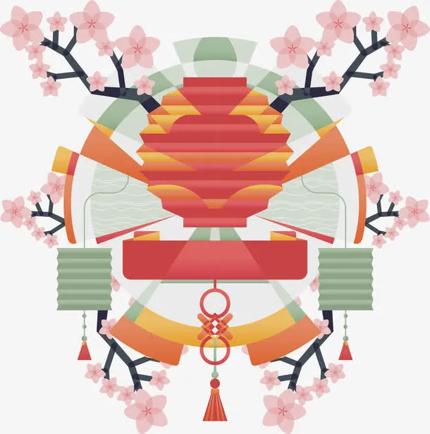 扁平化中国风纸灯笼装饰免抠