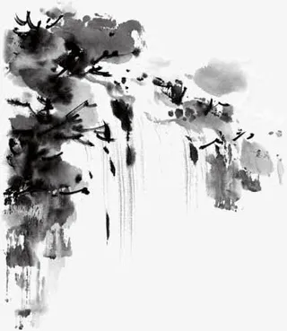 水墨画瀑布免抠
