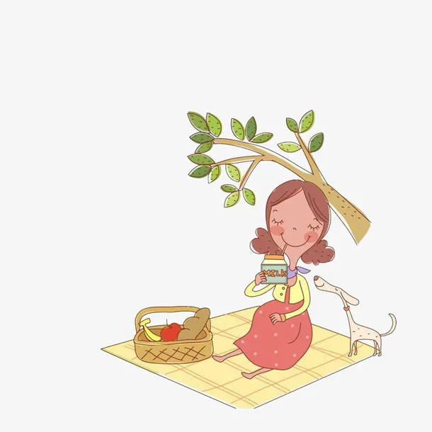 卡通和小狗郊游野餐的孕妇妈妈素免抠