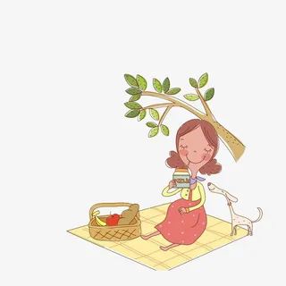 卡通和小狗郊游野餐的孕妇妈妈素免抠
