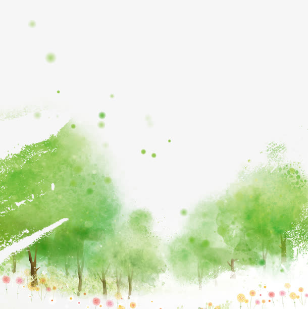 卡通春季绿色街道小清新树林背景免抠手绘/卡通卡通元素