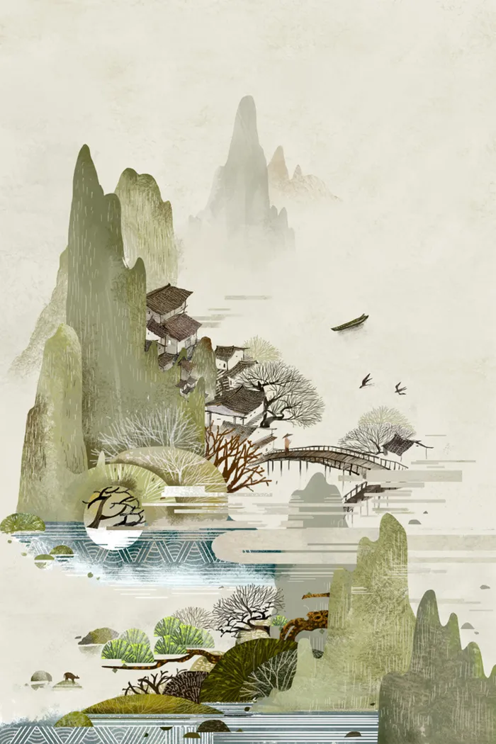 春分山水墨画背景素材高清