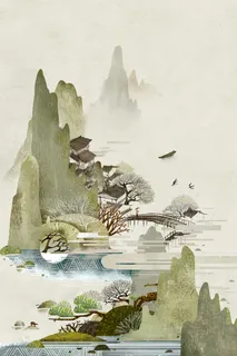 春分山水墨画背景素材高清