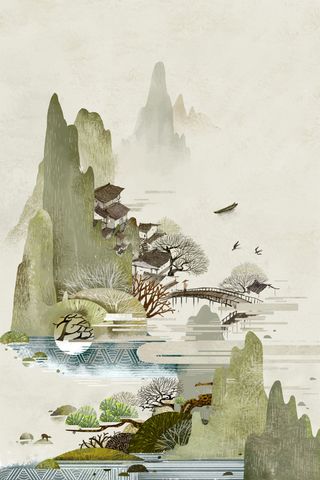 春分山水墨画背景素材高清