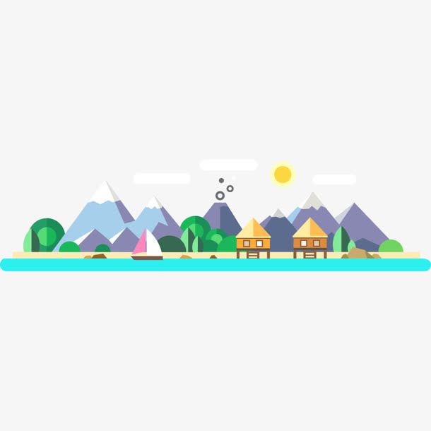 卡通山和房子免抠