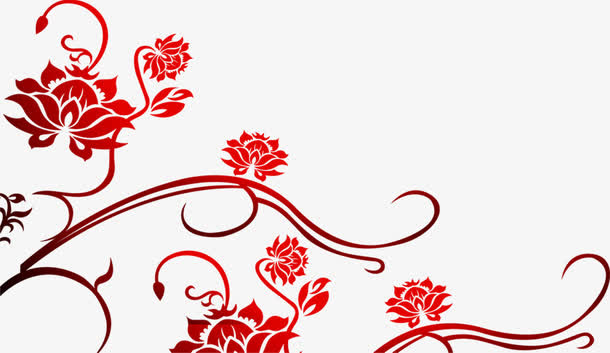 红色手绘花朵树枝花纹免抠