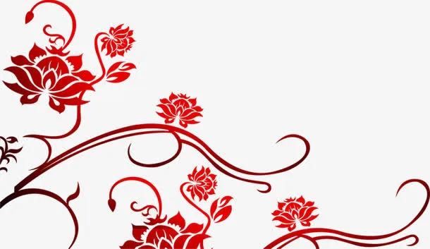 红色手绘花朵树枝花纹免抠