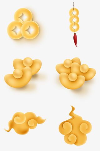 新年装饰元宝铜钱祥云免抠