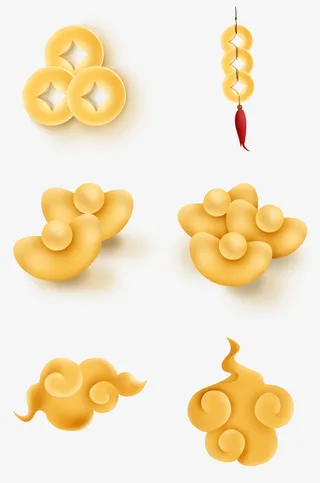 新年装饰元宝铜钱祥云免抠