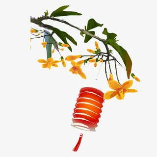 树枝上的灯笼图案免抠