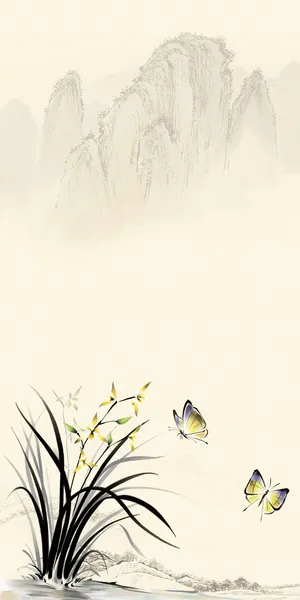 中国风素净兰花君子兰蝴蝶背景高清