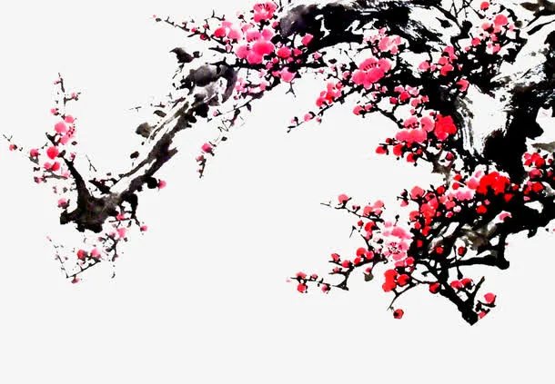 粉红色复古冬季梅花免抠