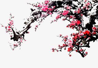 粉红色复古冬季梅花免抠