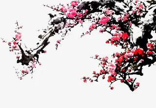 粉红色复古冬季梅花免抠