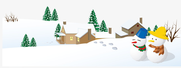 冬天小村庄雪屋雪人免抠