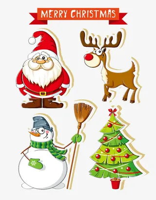4款卡通圣诞贴纸矢量免抠