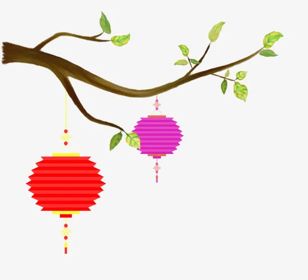 树枝上的灯笼免抠