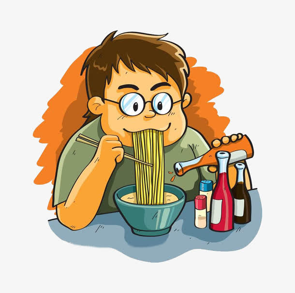卡通胖子吃拉面免抠