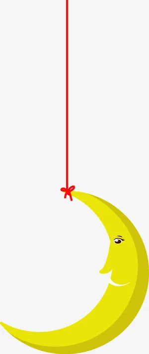 红线绑着月牙卡通矢量图免抠