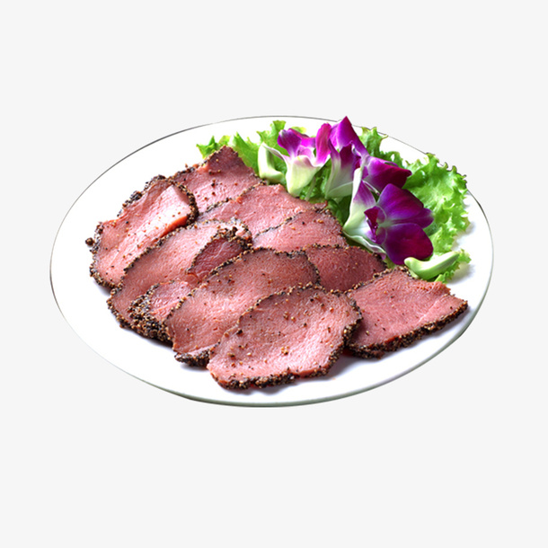 一盘精美的牛肉片免抠