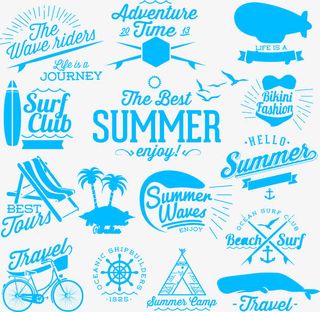 蓝色卡通标签logo海报装饰免抠