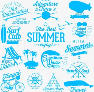 蓝色卡通标签logo海报装饰免抠