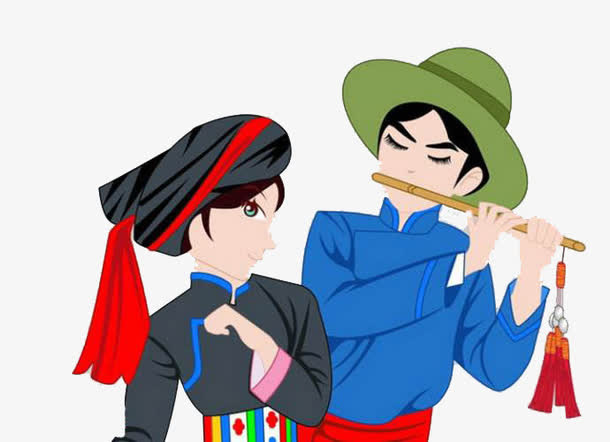 手拿着笛子的少数民族人物图案免抠