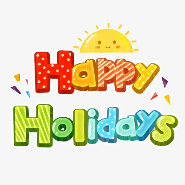 happy holiday快乐假期彩色卡通艺术字免抠
