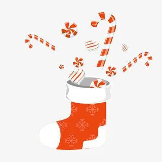 圣诞袜飞出的圣诞糖果免抠