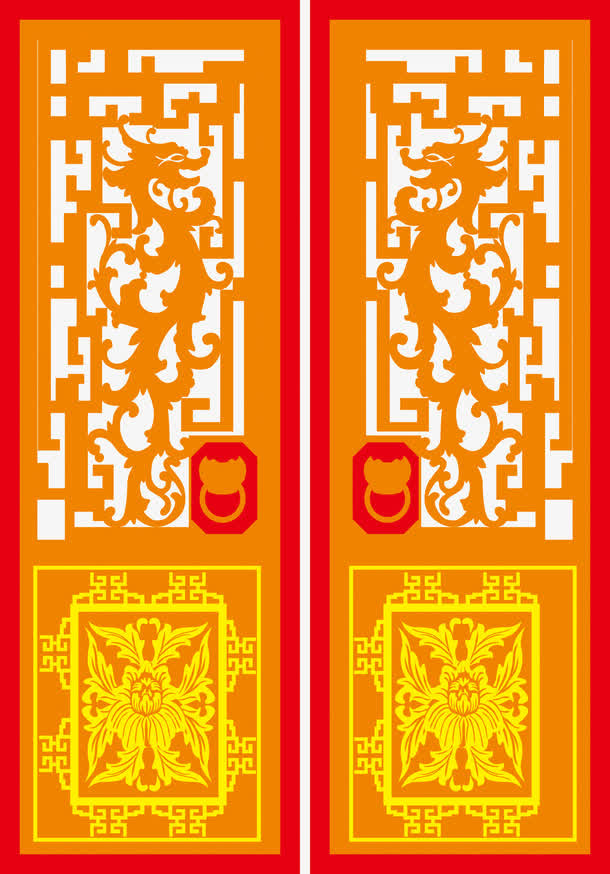 边框花纹中国风门窗免抠