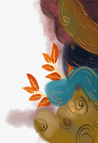 国潮 油画素材，叶子免抠