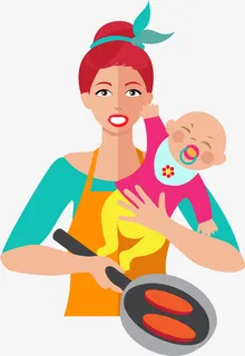 卡通照顾孩子的妇女免抠