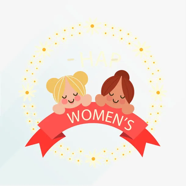 矢量花环和两个女孩妇女节免抠