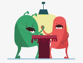 矢量彩色卡通可爱小怪物掰手腕免抠