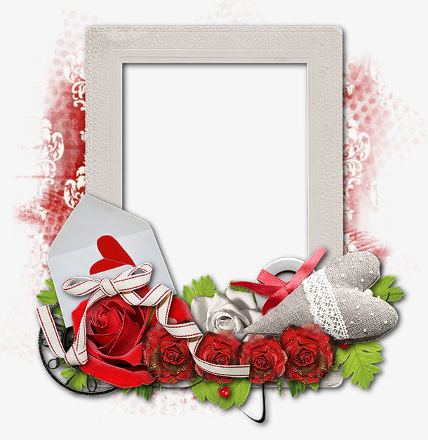 实物花卉情人节主题相框免抠
