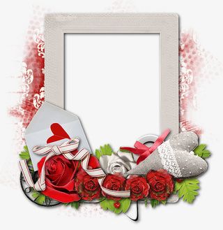实物花卉情人节主题相框免抠