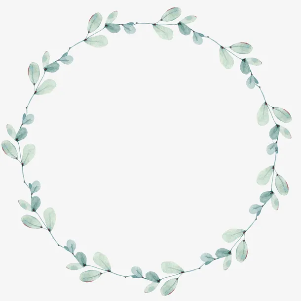 手绘水彩绿色叶子边框免抠