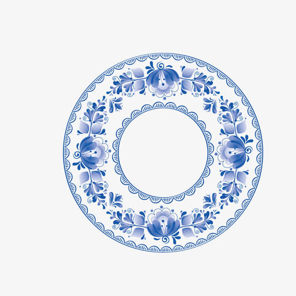 矢量青花瓷器圆盘环状花纹免抠