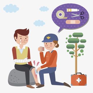 帮受伤男士包扎伤口的女生免抠