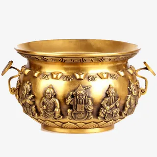 纯铜五路财神聚宝盆摆件免抠